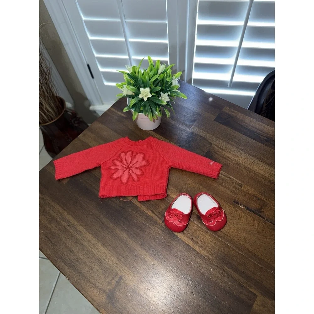 AMERICAN GIRL DOLL FLOWER SWEATER AND RED SHOES